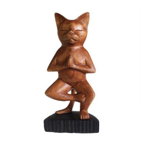Handcarved Wooden Yoga Cat - One Leg_500x500
